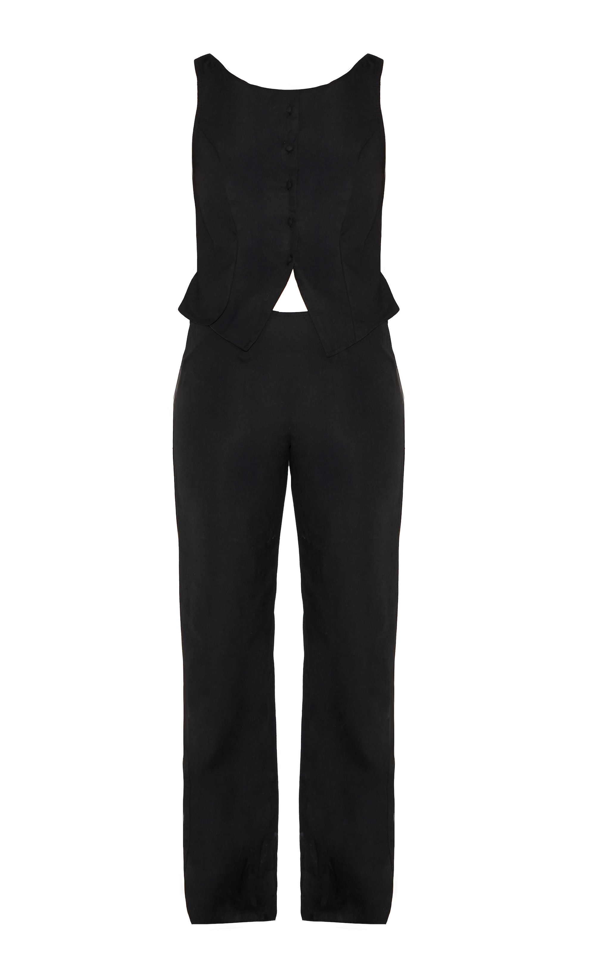 Black Linen Blend Waistcoat Detail Straight Leg Jumpsuit image 5