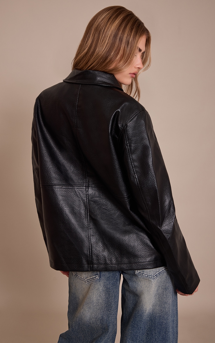 Black Faux Leather Oversized Jacket image 2