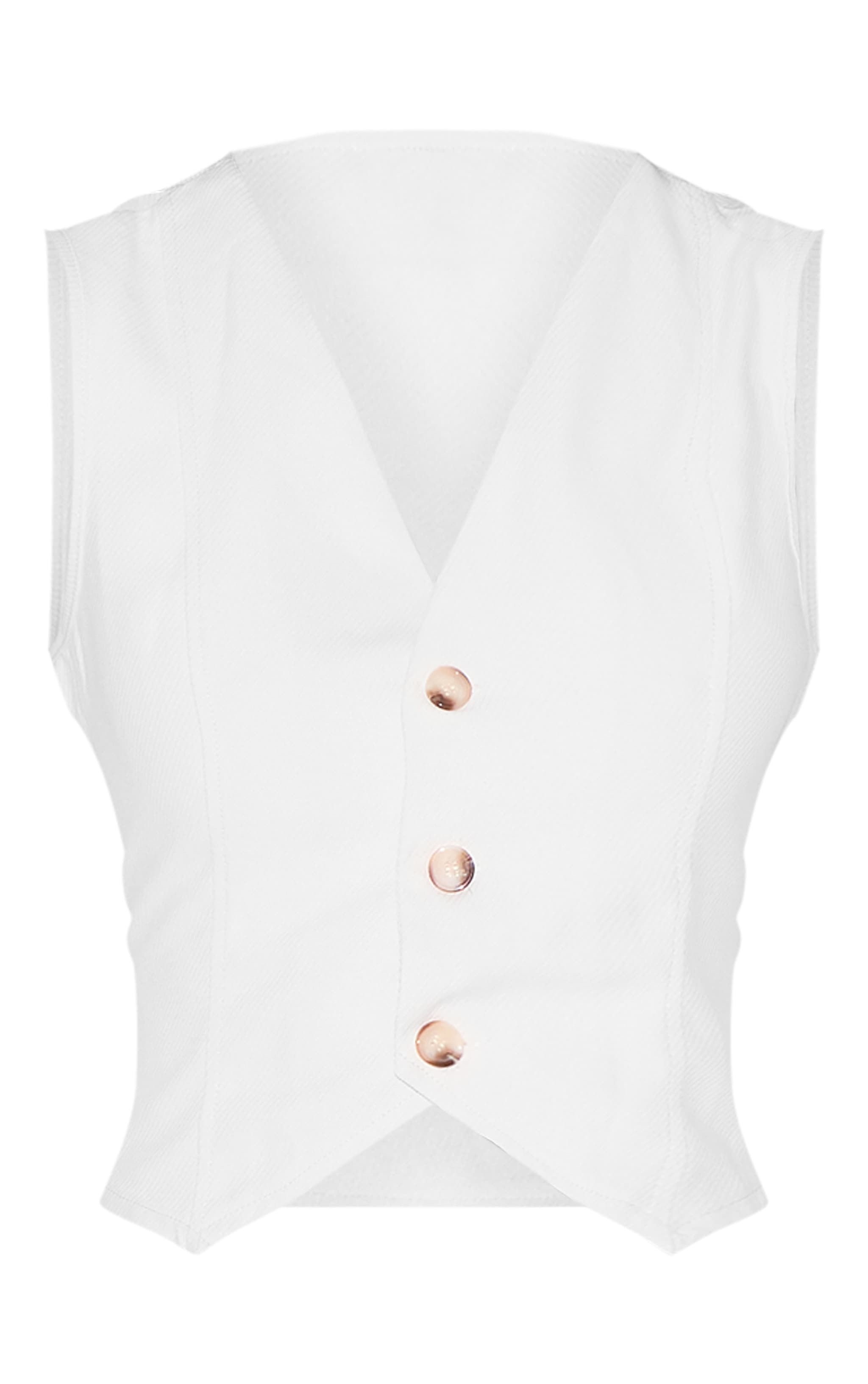 Premium Cream Textured Tailored Seam Detail Vest image 5