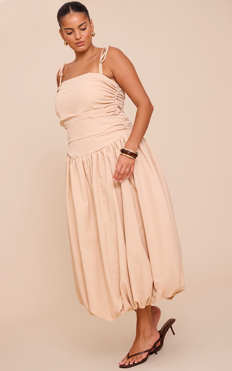Plus Robe longue gris pierre froncée à bretelles fines image 3
