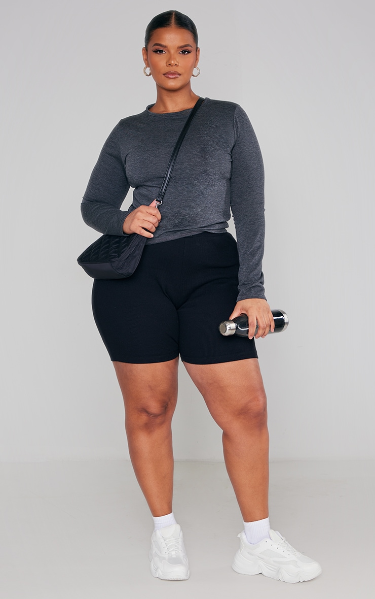Plus Charcoal Jersey Long Sleeve Crew Neck Long Top