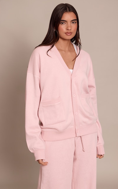 Pink Button Front Pocket Sweat Cardigan