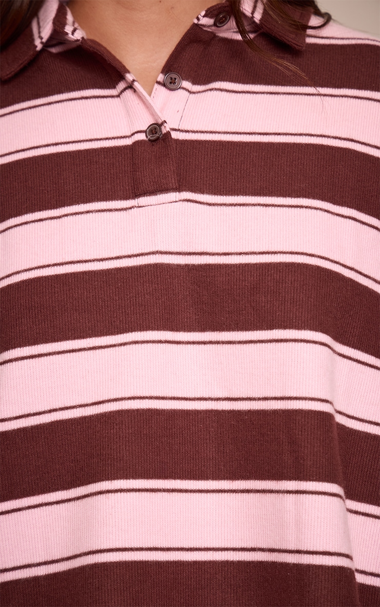 Dark Brown Stripe Super Soft Oversized Polo Top image 4