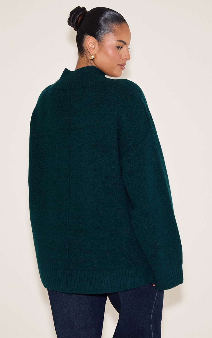 Plus Emerald Green Knit Oversized Polo Neck Sweater image 2
