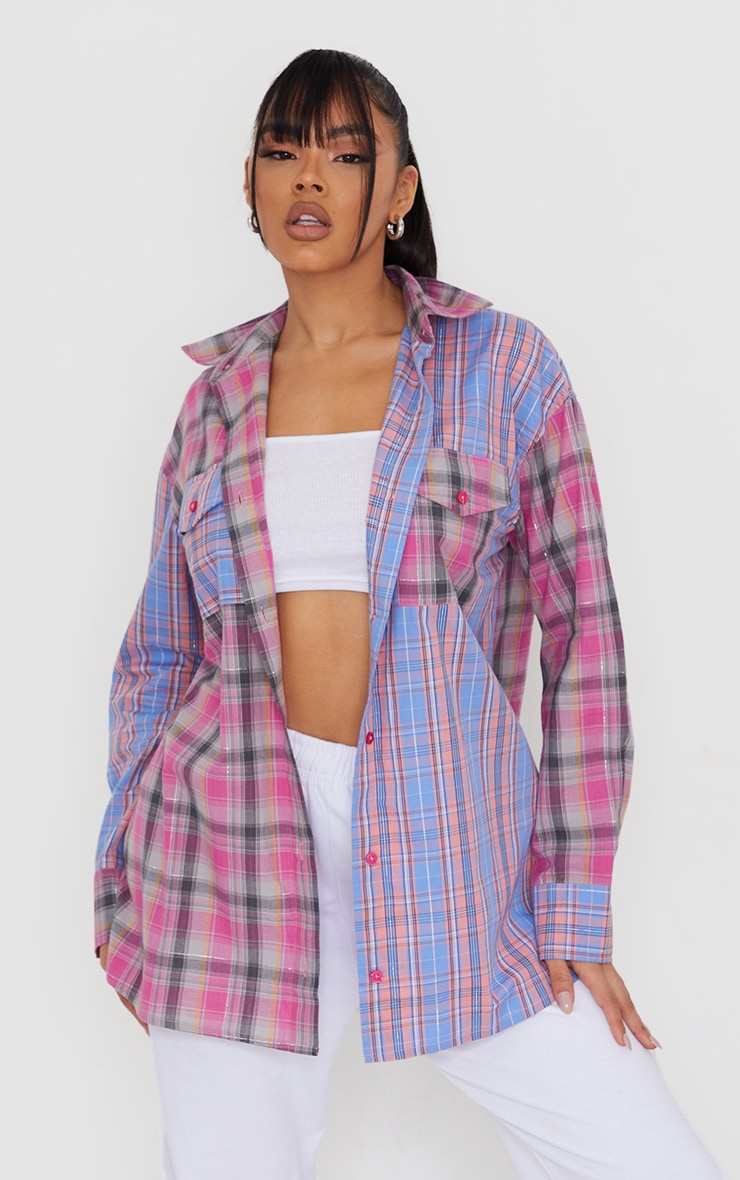 Chemise oversize multicolore à carreaux contrastés