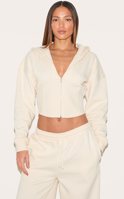 Tall Hoodie crème à coutures style corset et zip