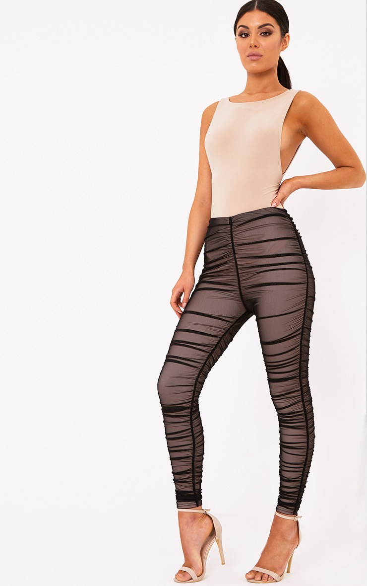 Piera Black Ruched Mesh Trousers Trousers PrettyLittleThing