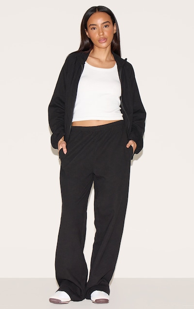 Petite Black Interlock Wide Leg Sweatpants