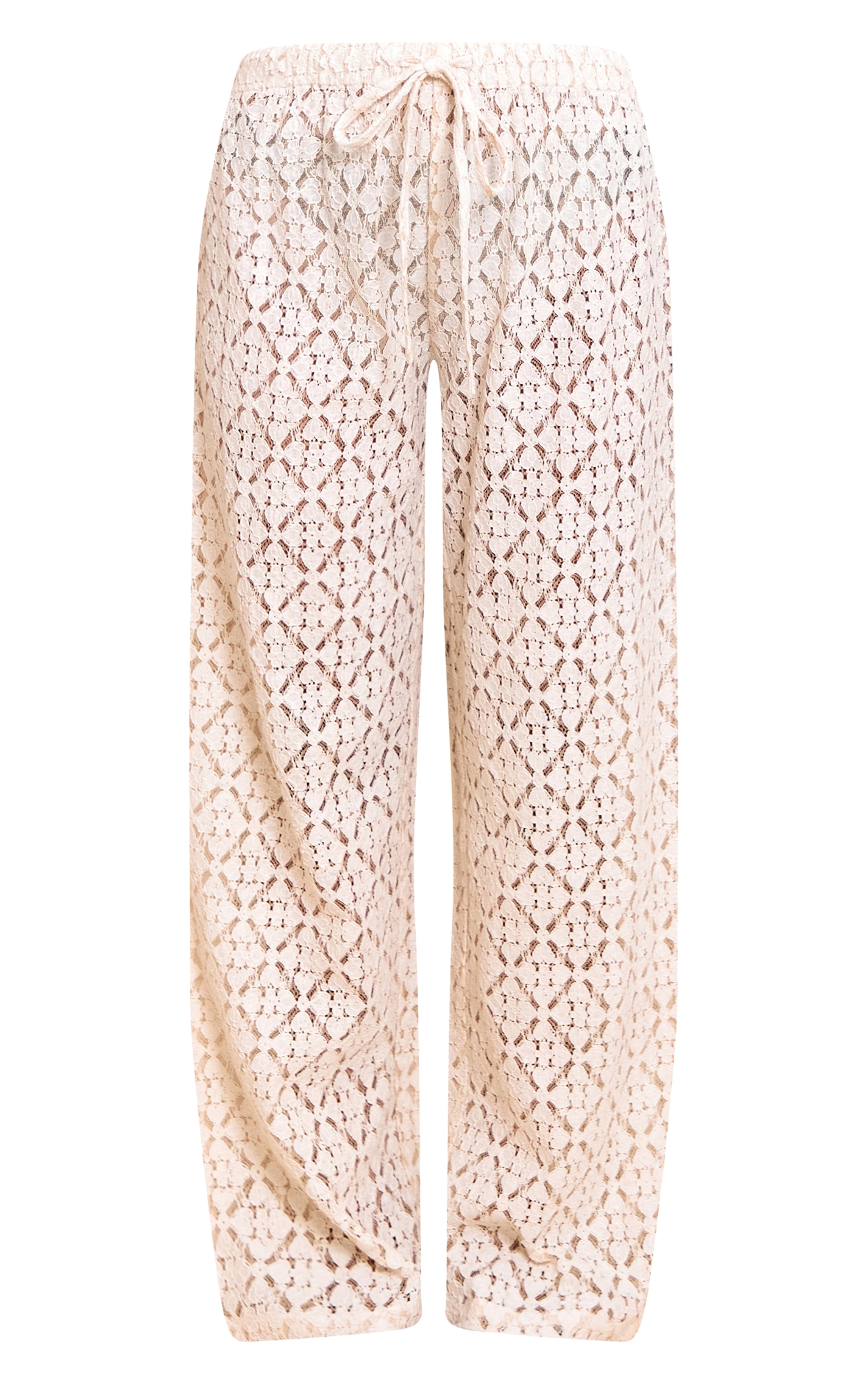 ●no content.● 201. Stripe Lace Pants _ Cream Cream Lace Straight Leg Pants | Co-ords | PrettyLittleThing USA