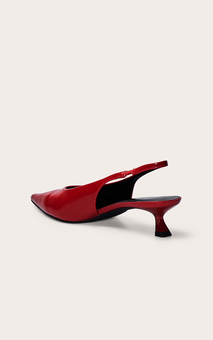 Red Pointed Toe Kitten Heel Sling Back image 4
