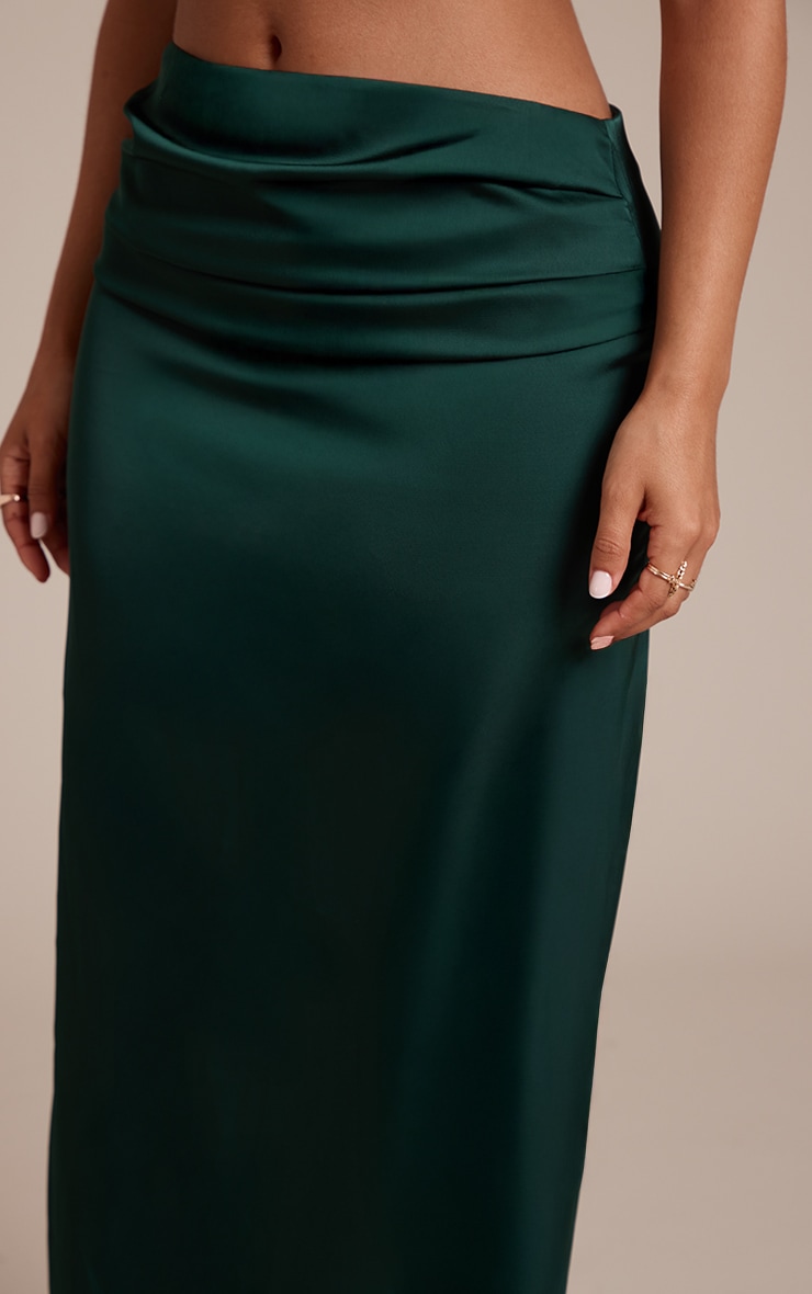 Petite Dark Olive Satin Drape Maxi Skirt image 4