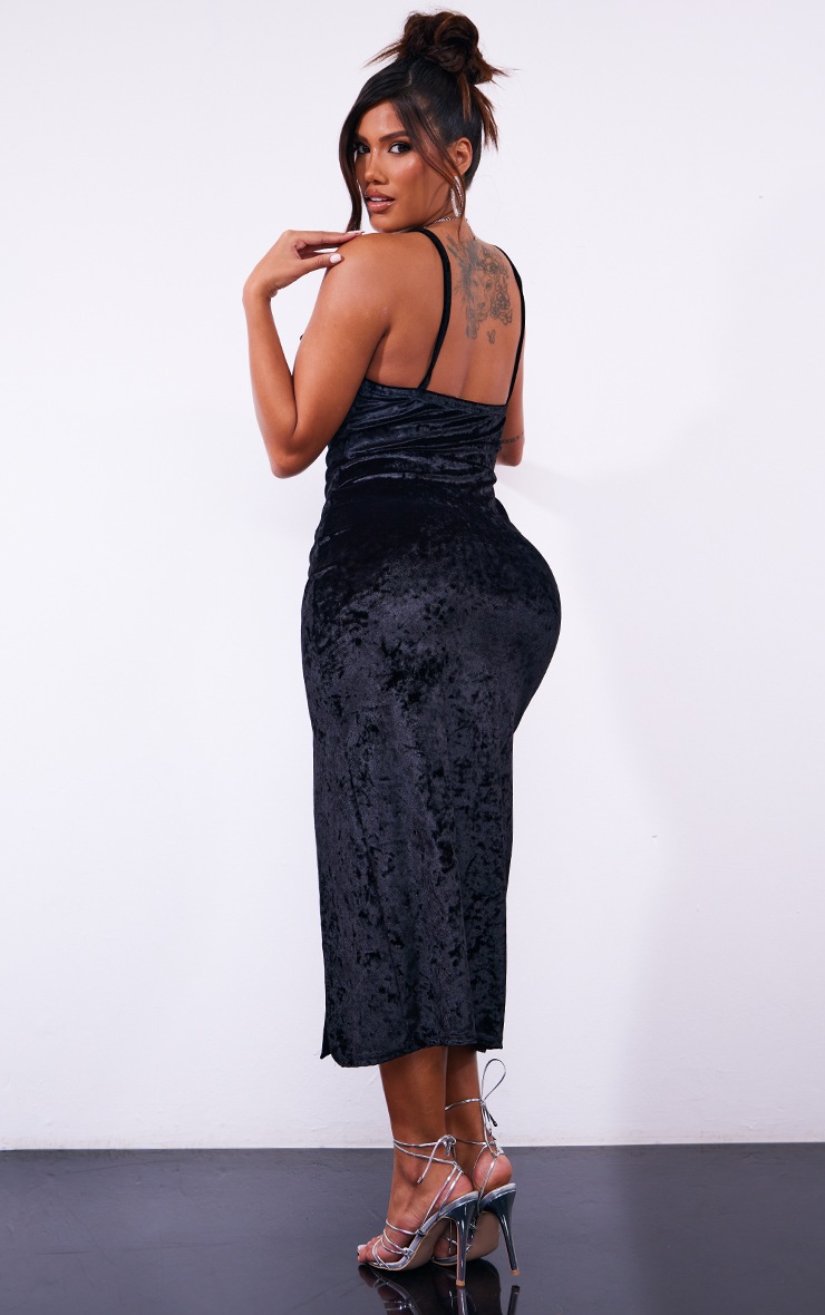 Shape Black Velvet Cowl Split Midi Dress image 2