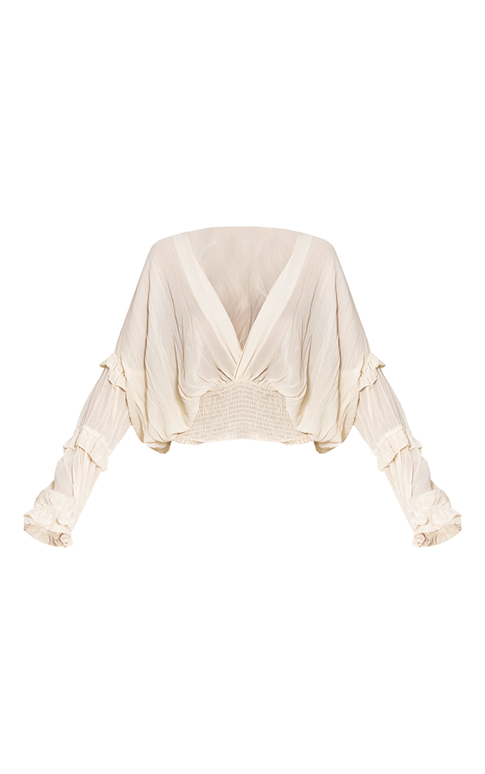 Blouse en mousseline de soie crème à décolleté et volants image 5