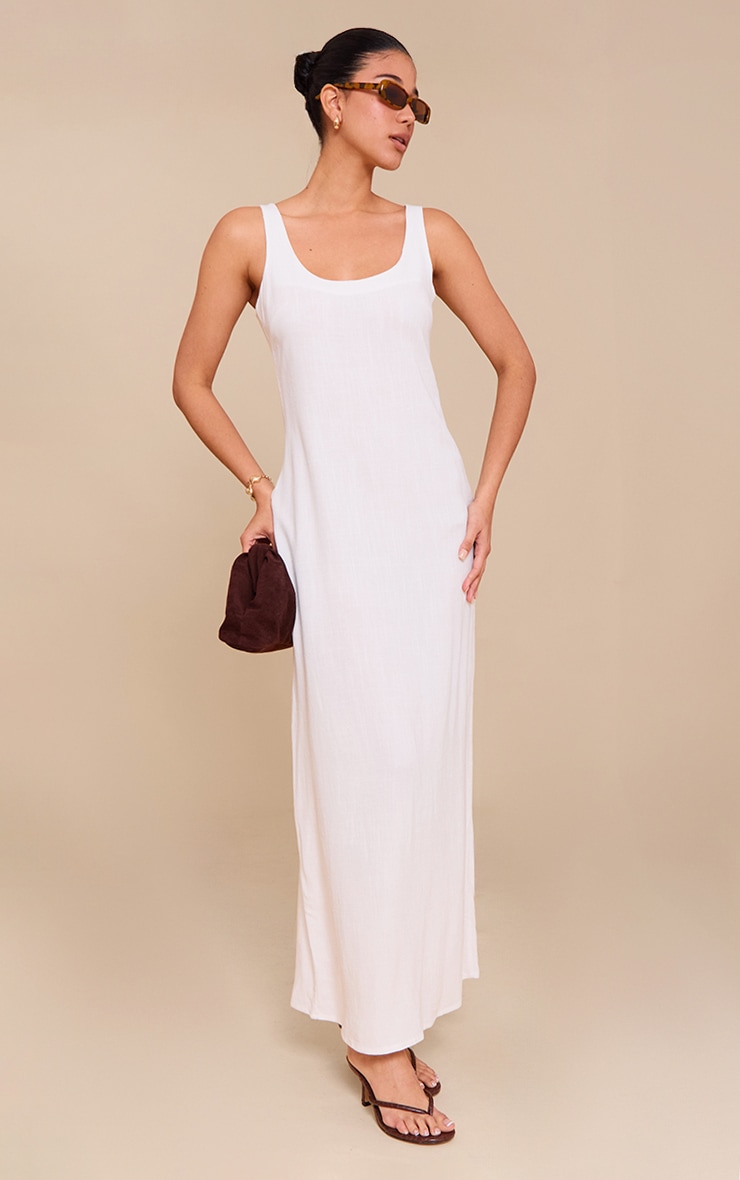 White Textured Scoop Neck Maxi Dress image 3