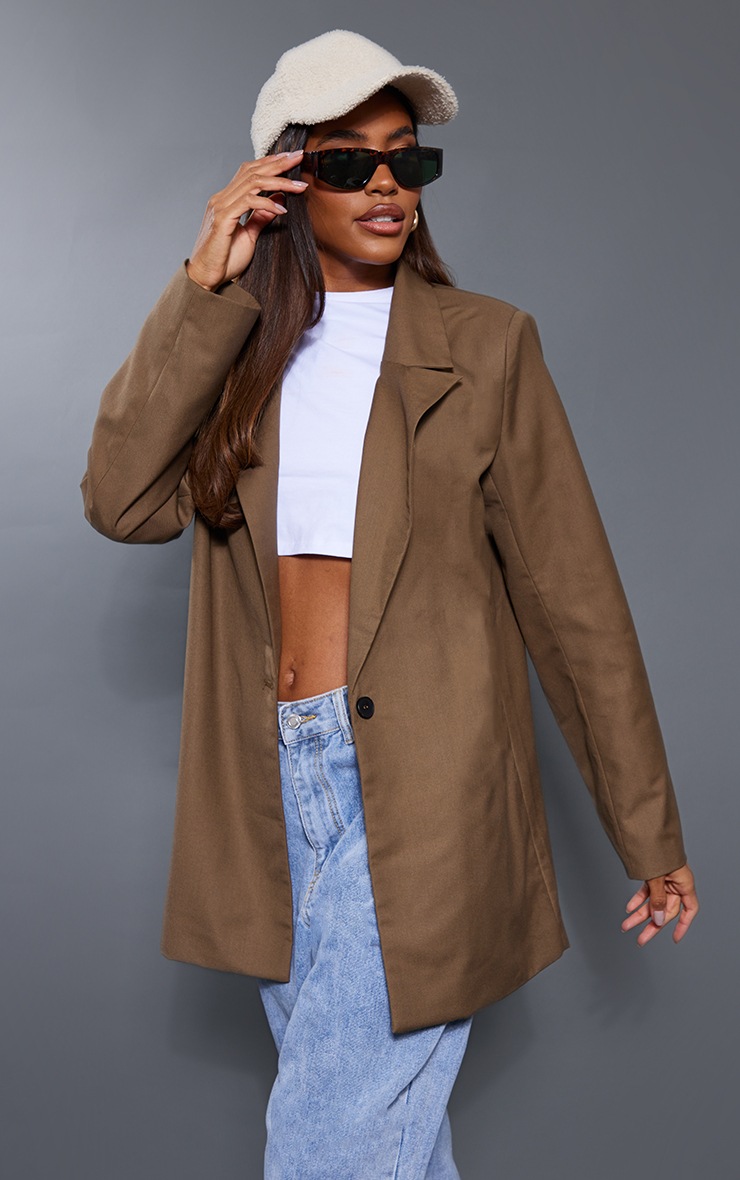 Espresso Woven Oversized Drapey Button Detail Blazer
