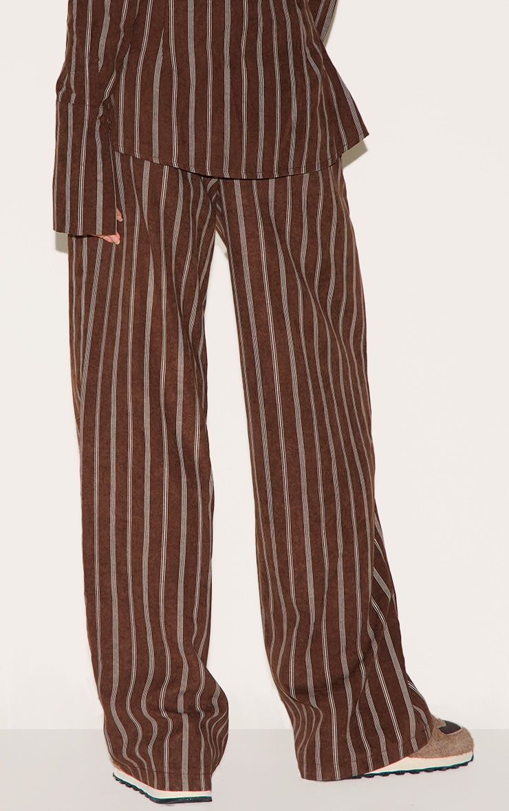 Dark Chocolate Pinstripe Peach Skin Tailored Pants image 3