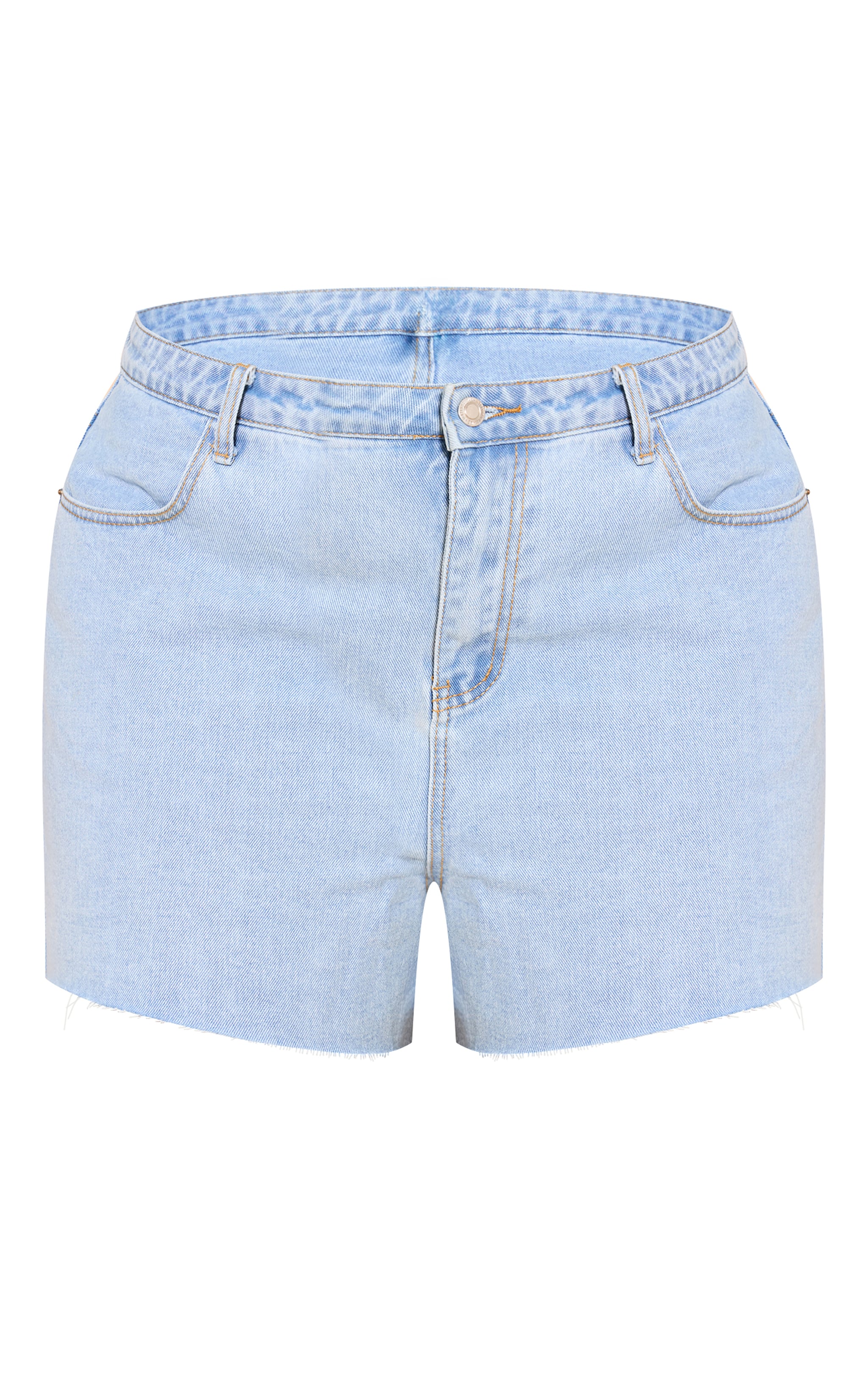Plus Light Blue Wash Raw Hem Denim Hotpant image 6