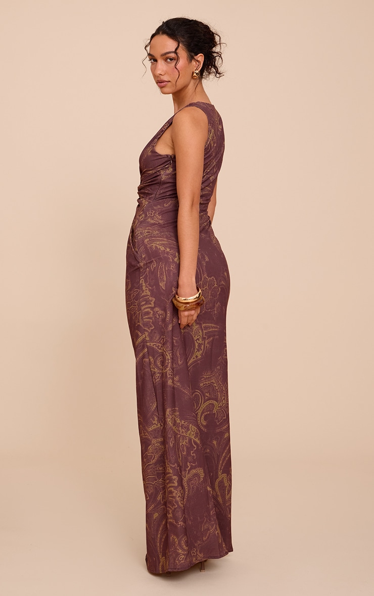 Brown Paisley Print Woven Twist Detail Maxi Dress image 2