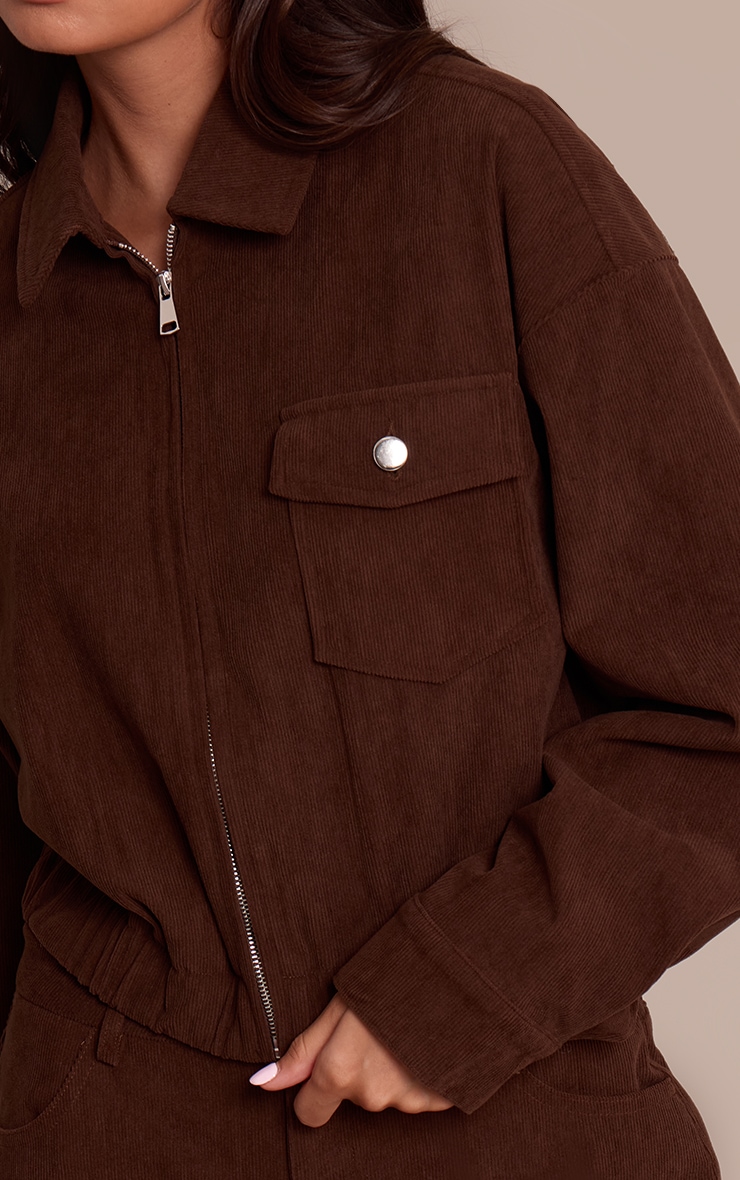 Dark Brown Cord Cropped Zip Jacket image 4