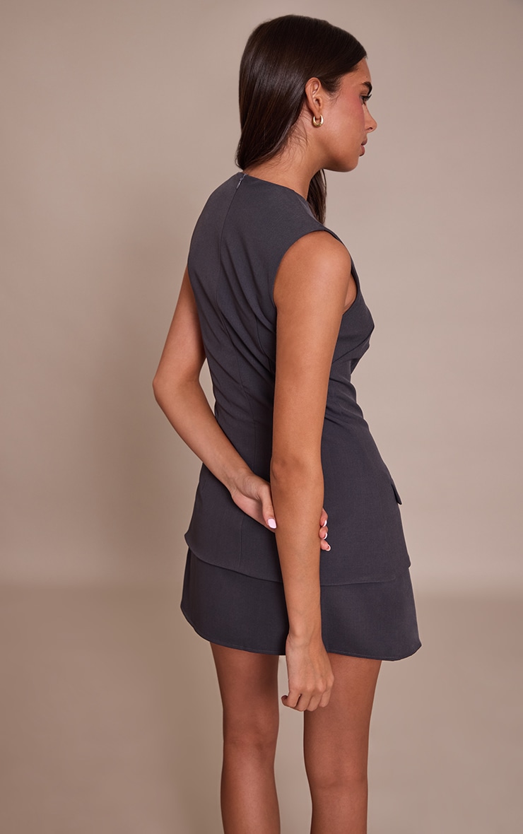 Navy Button Down Detail Asymmetric Hem Shift Dress image 2