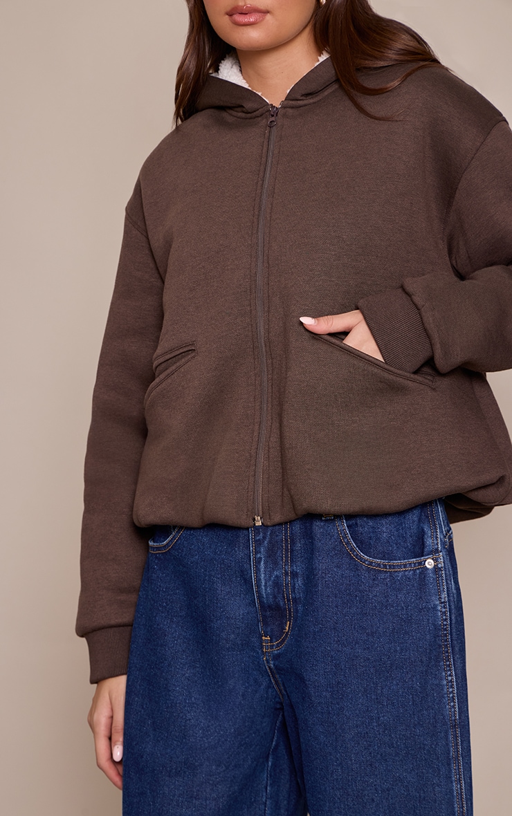 Chocolate Fleece Lined Zip Up Hoodie image 4