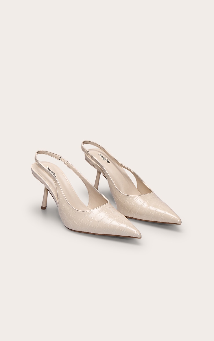 Cream Croc Patent Sling Back Court Heels image 3