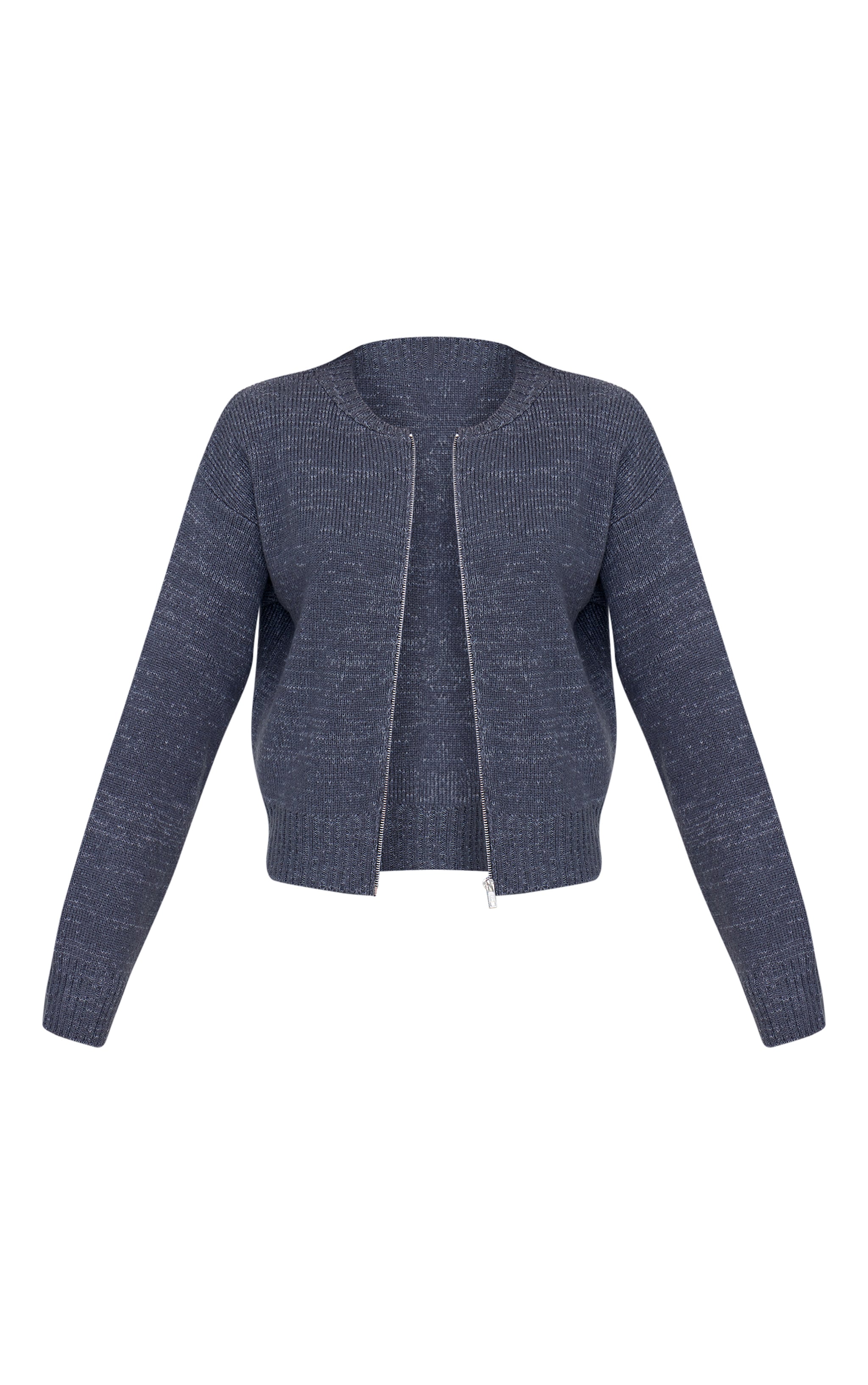 Tall Charcoal Knitted Zip Up Cardigan image 5