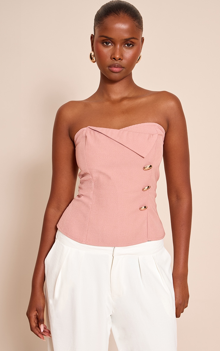 Pink Woven Trim Detail Bandeau Top image 3