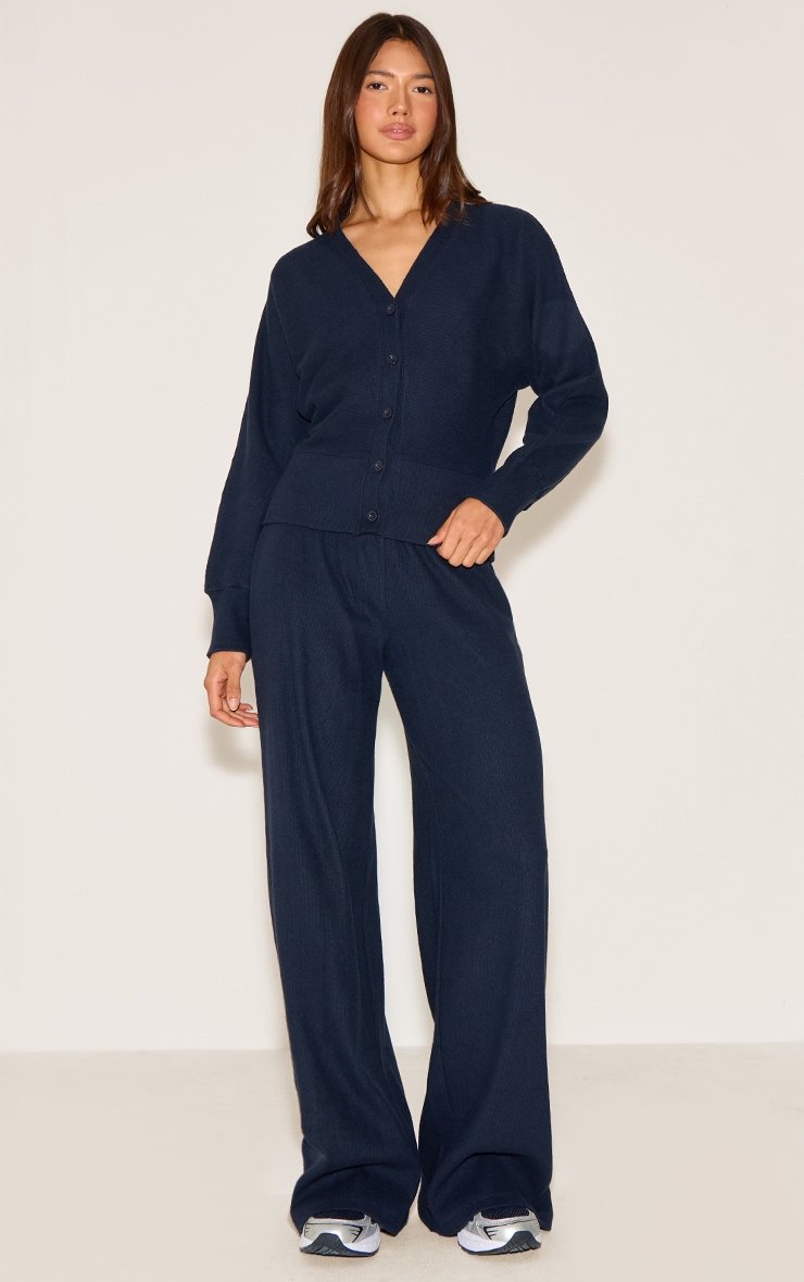 Navy Soft Ribbed Button Up Cardigan image 3