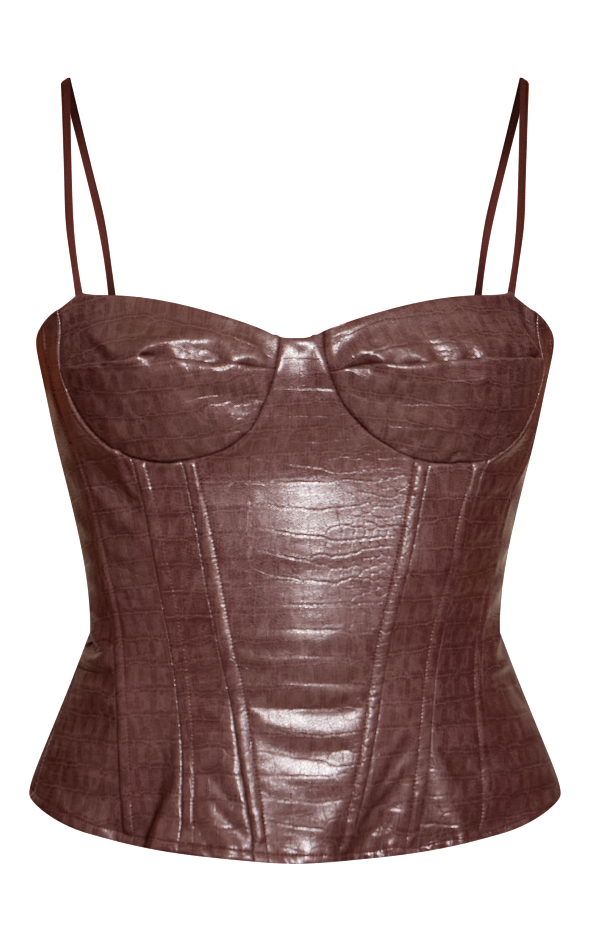 Dark Chocolate Croc Faux Leather Structured Corset Top image 5