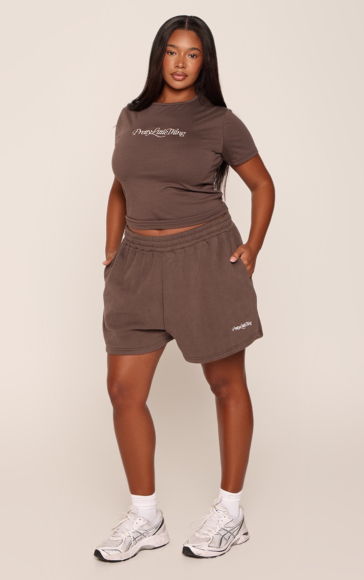 Plus Chocolate Embroidered Sweat Shorts