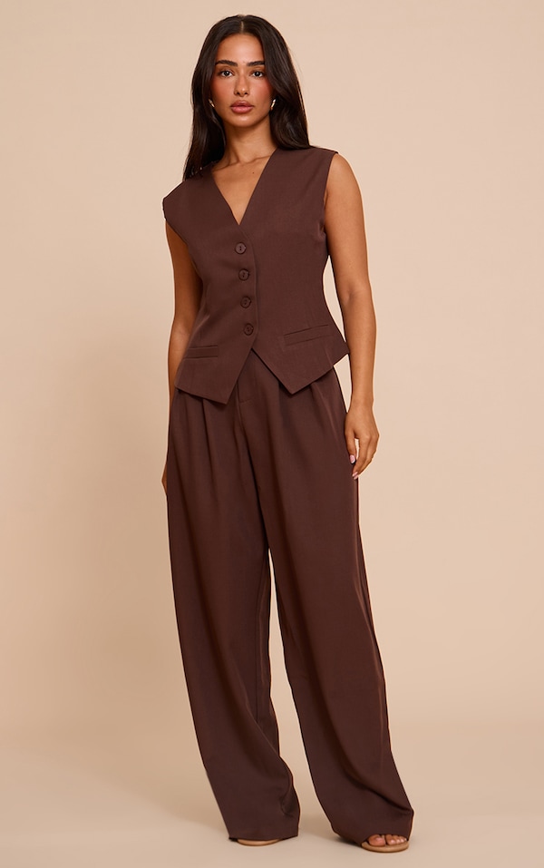 Petite Chocolate Tailored High Waist Wide Leg Pants