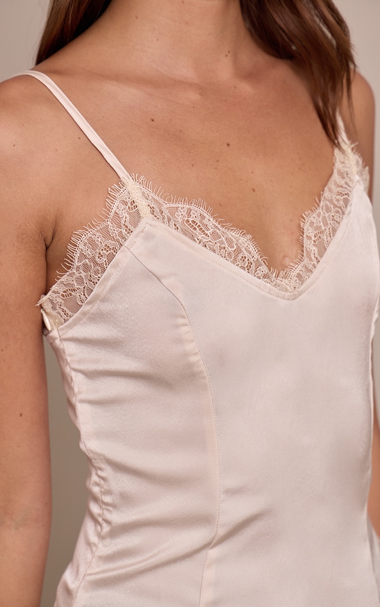 Nude Satin Strappy Lace Detail Asymmetric Cami image 4