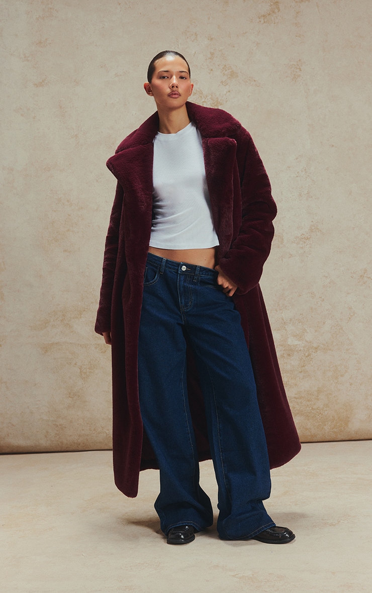 Cherry Faux Fur Tie Waist Maxi Coat image 4