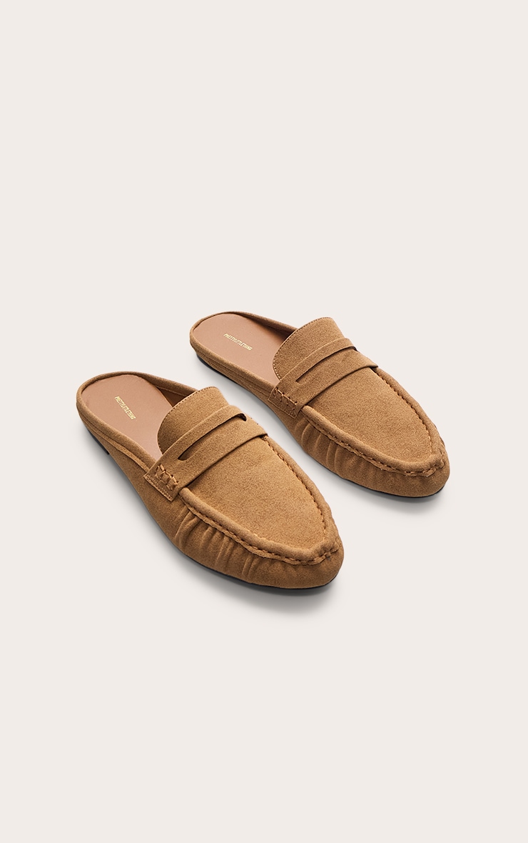 Tan Suede Ruched Round Toe Loafer Mule image 3