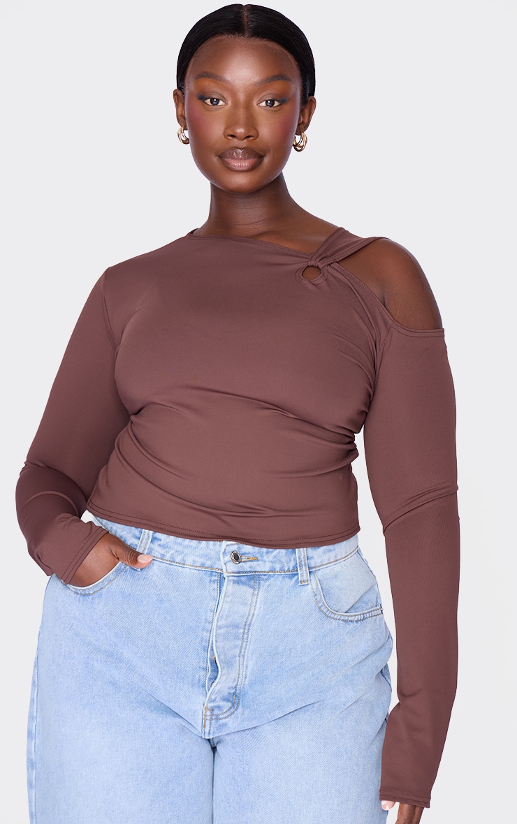 Plus Chocolate Contour Long Sleeve Knot Detail Top image 4