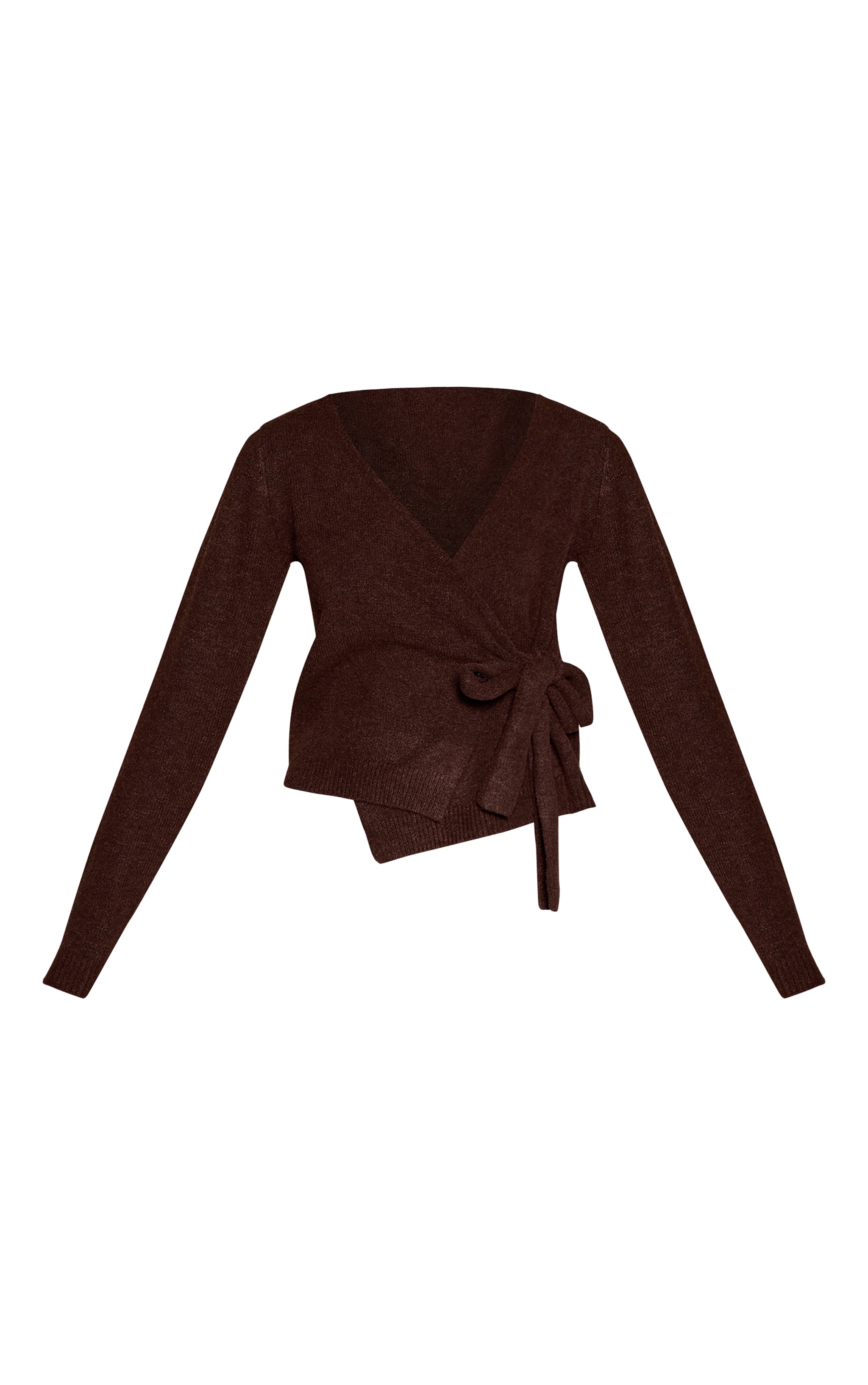 Chocolate Soft Knit Tie Side Wrap Cardigan image 5