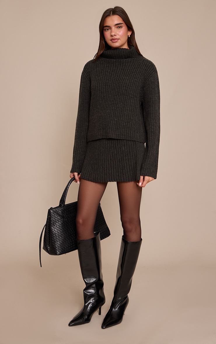 Grey Pleated Knitted Mini Skirt  image 1