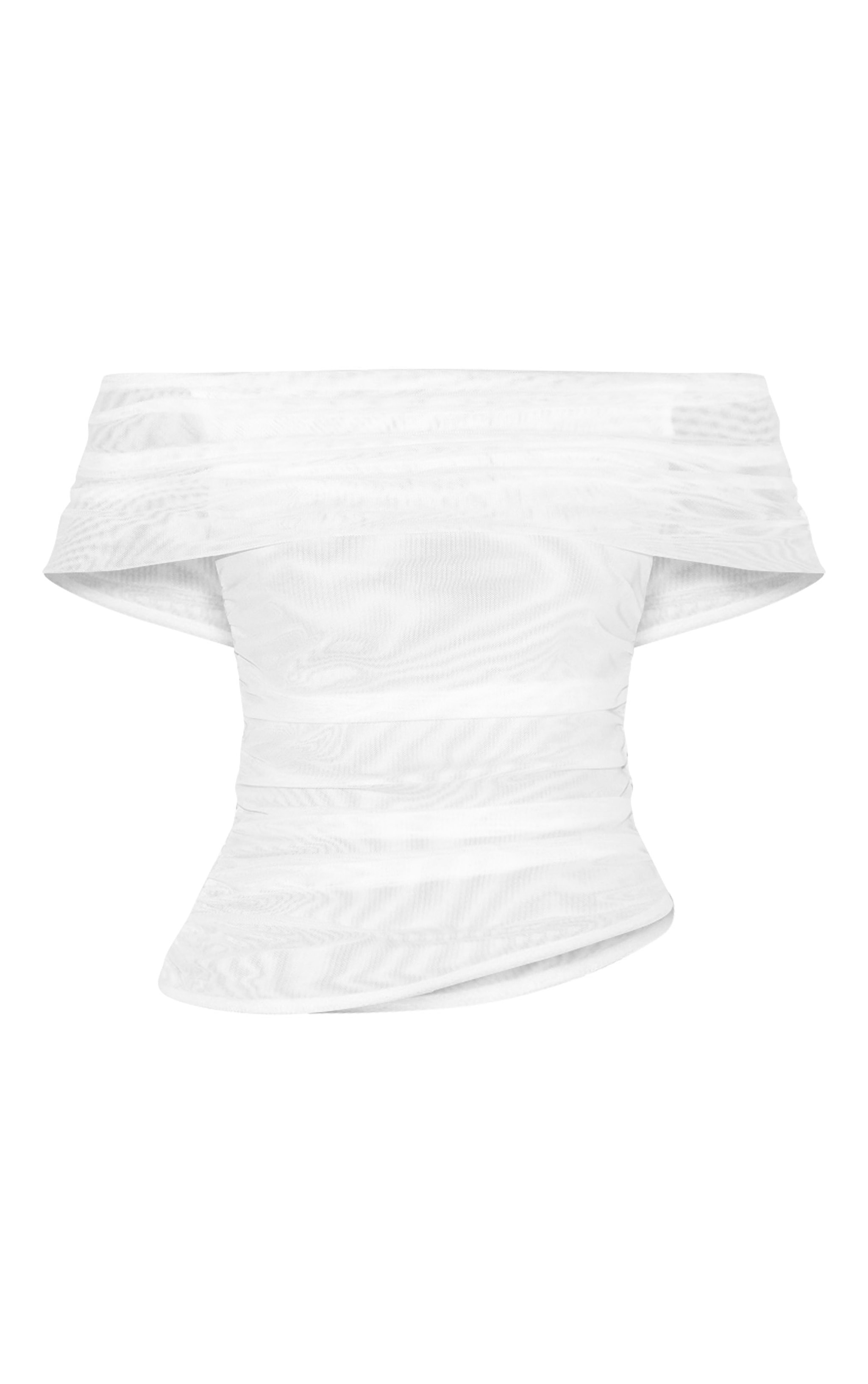 White Mesh Foldover Ruched Bandeau Top image 5