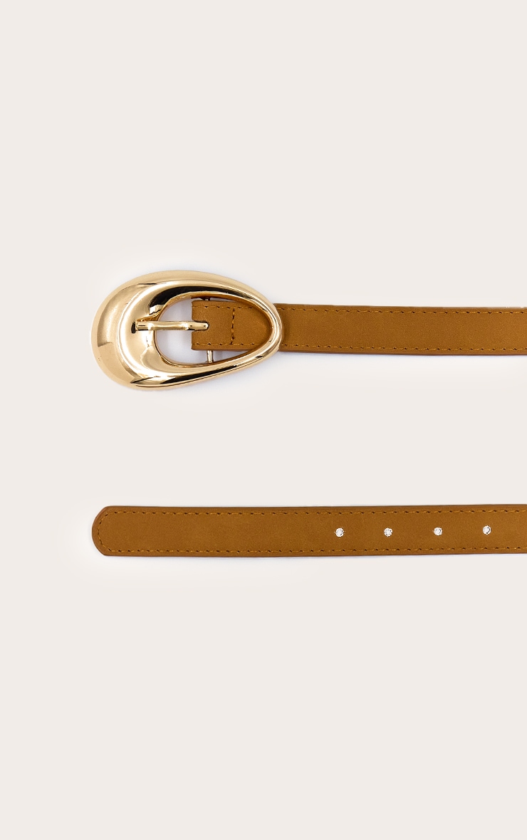 Tan Smooth Oval Buckle Skinny Belt image 3