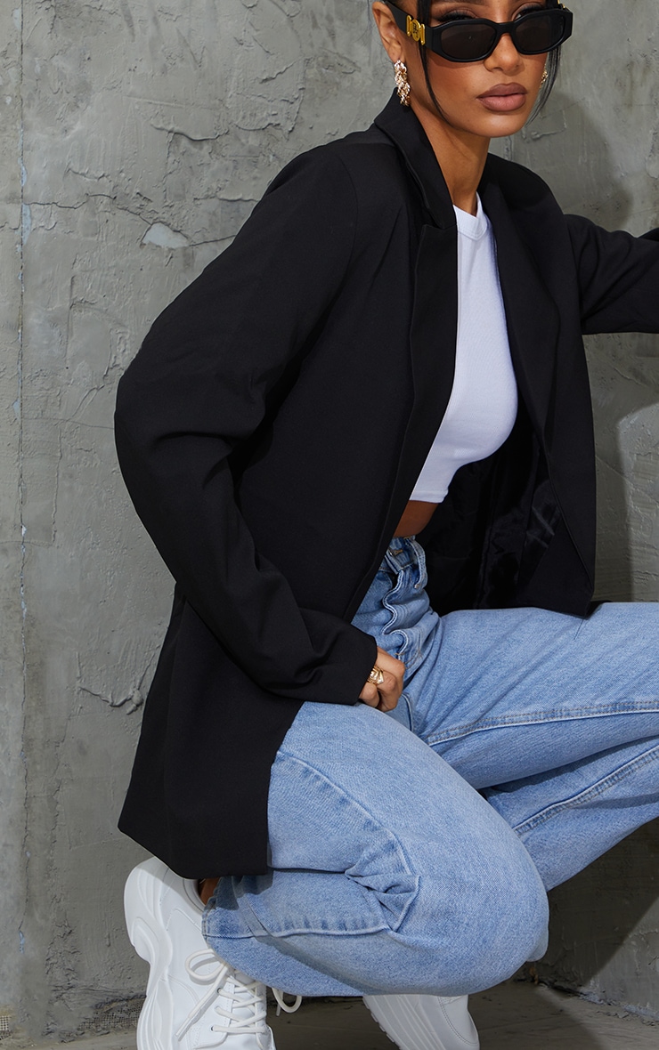 Blazer de tailleur long tissé noir image 4