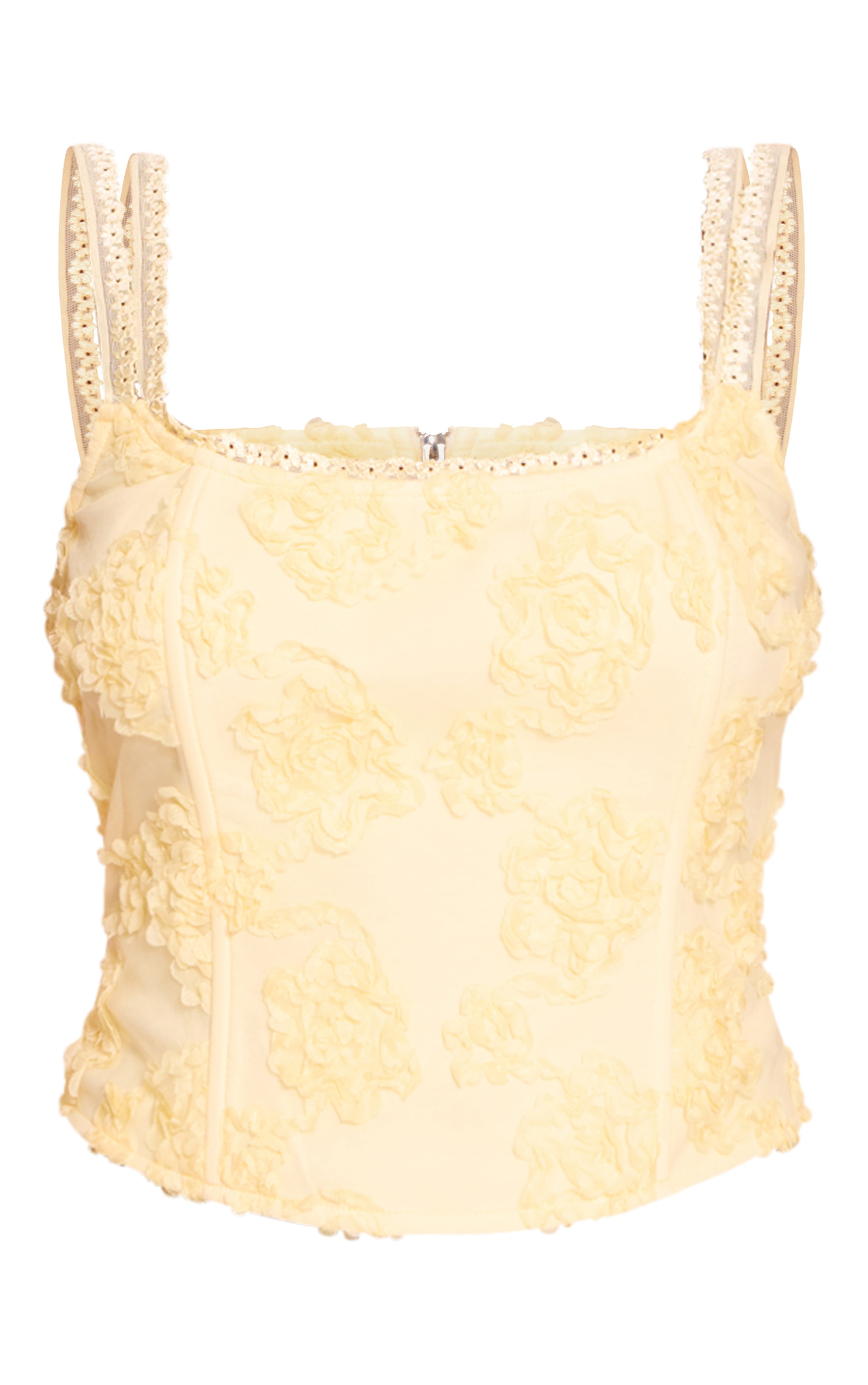 Butter Yellow Floral Textured Boned Corset image 5