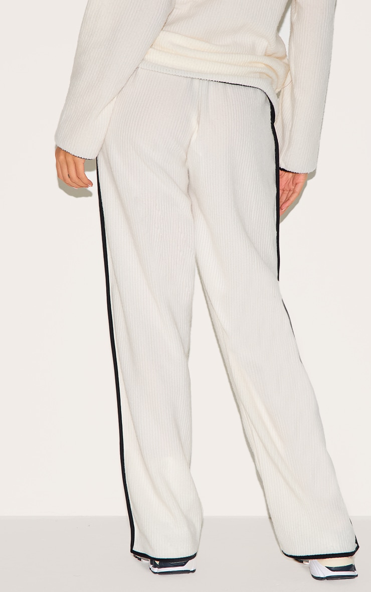 Cream Soft Rib Straight Leg Pants image 3