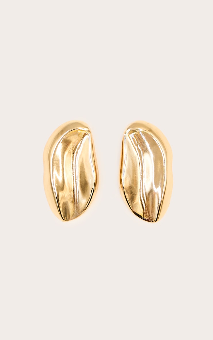 Gold Smooth Abstract Oval Earrings image 2