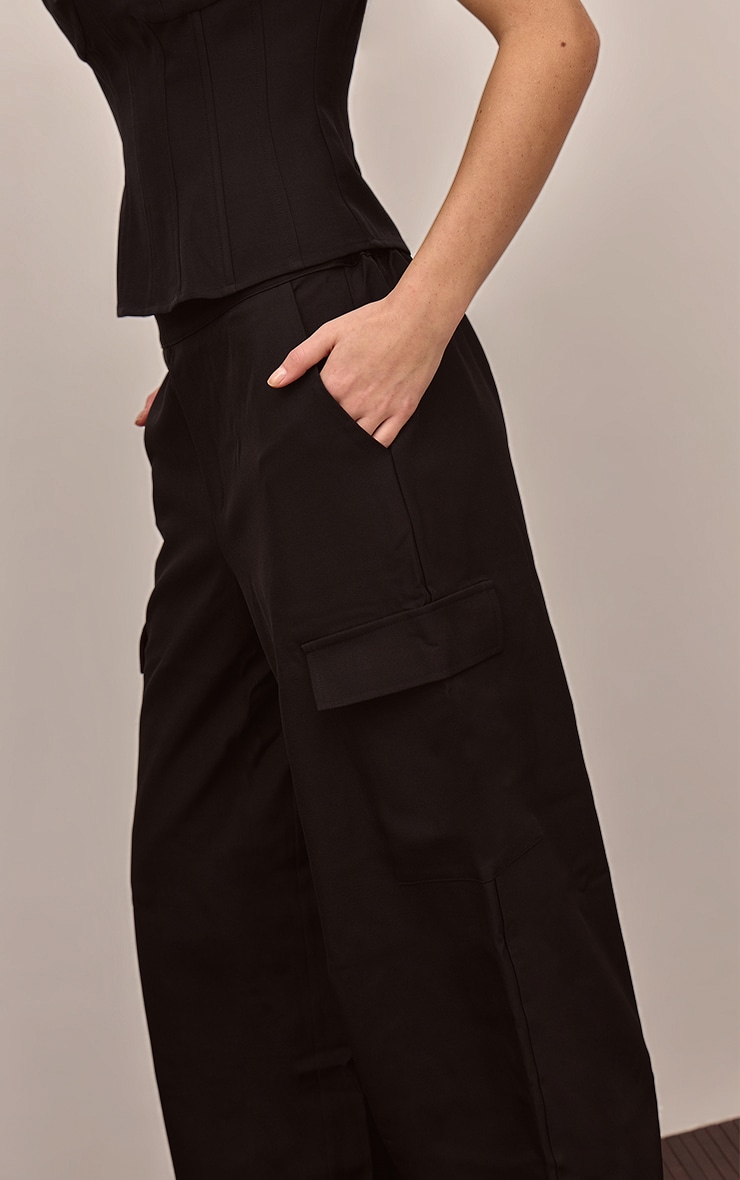 Pantalon cargo tissé noir à ourlets élastiques image 4