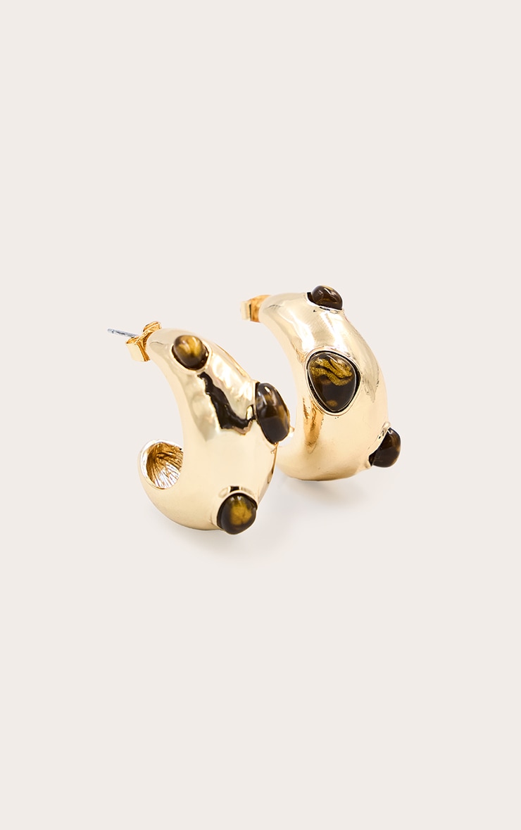 Brown Resin Dome Stud Hoop Earrings image 2