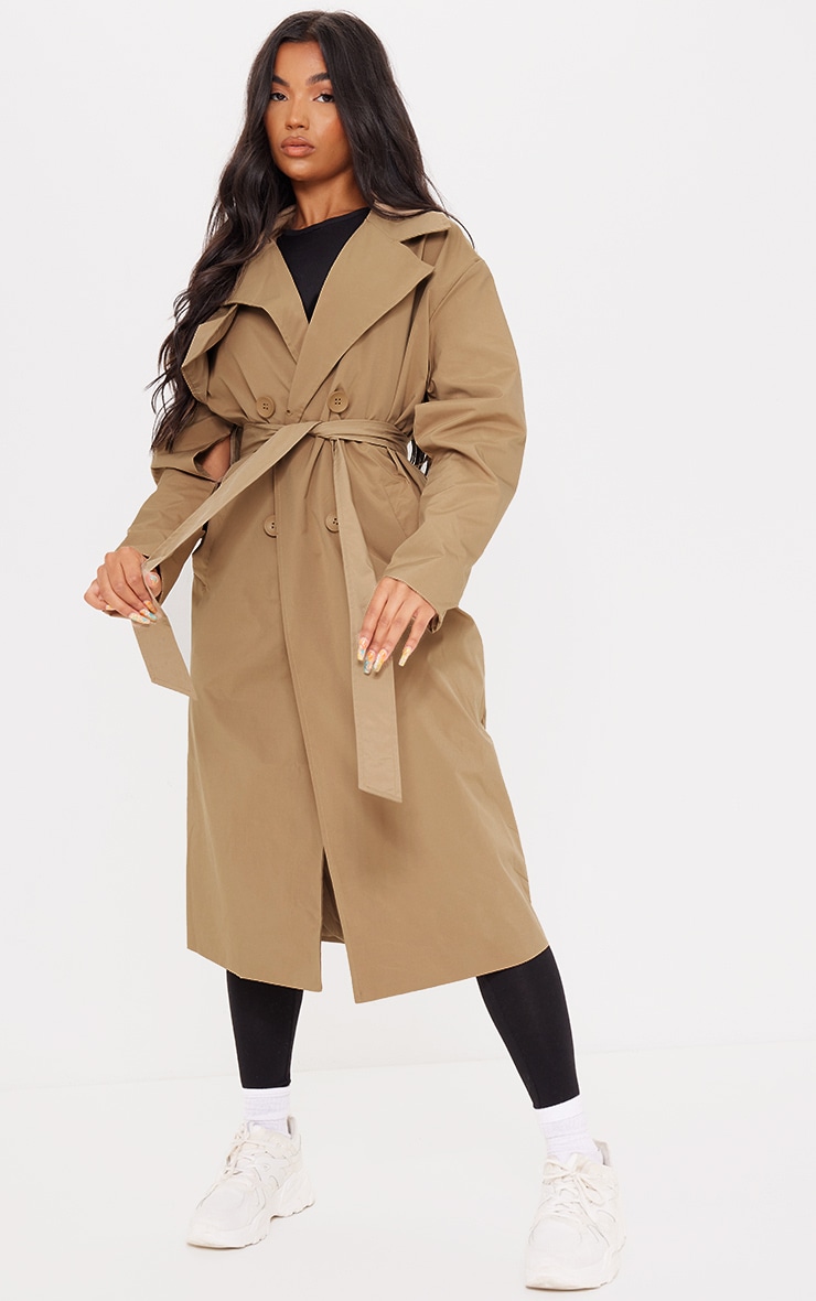 Camel Panel Front Button Down Midi Trench image 3