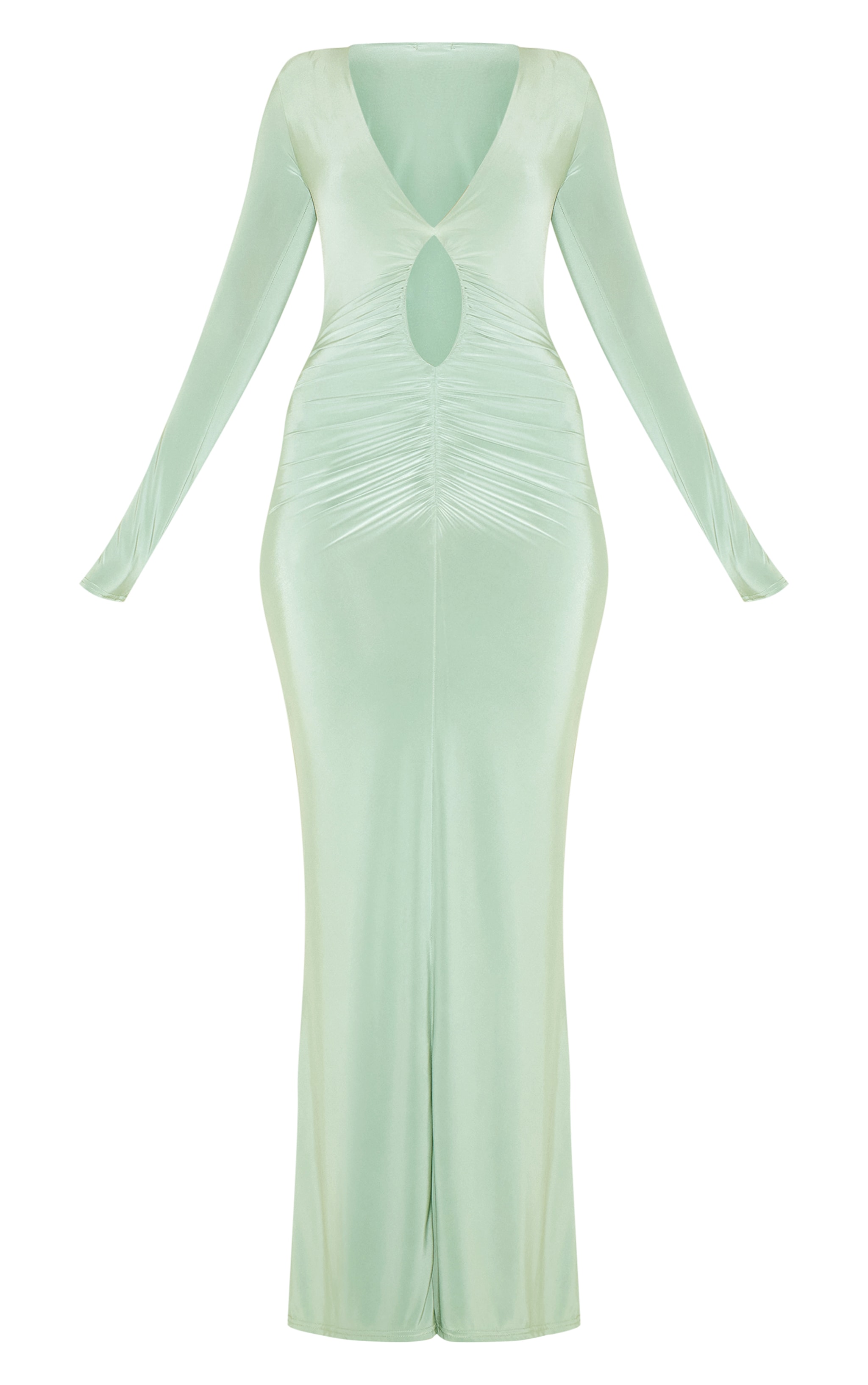 Sage Green Double Layer Plunge Ruched Maxi Dress image 5