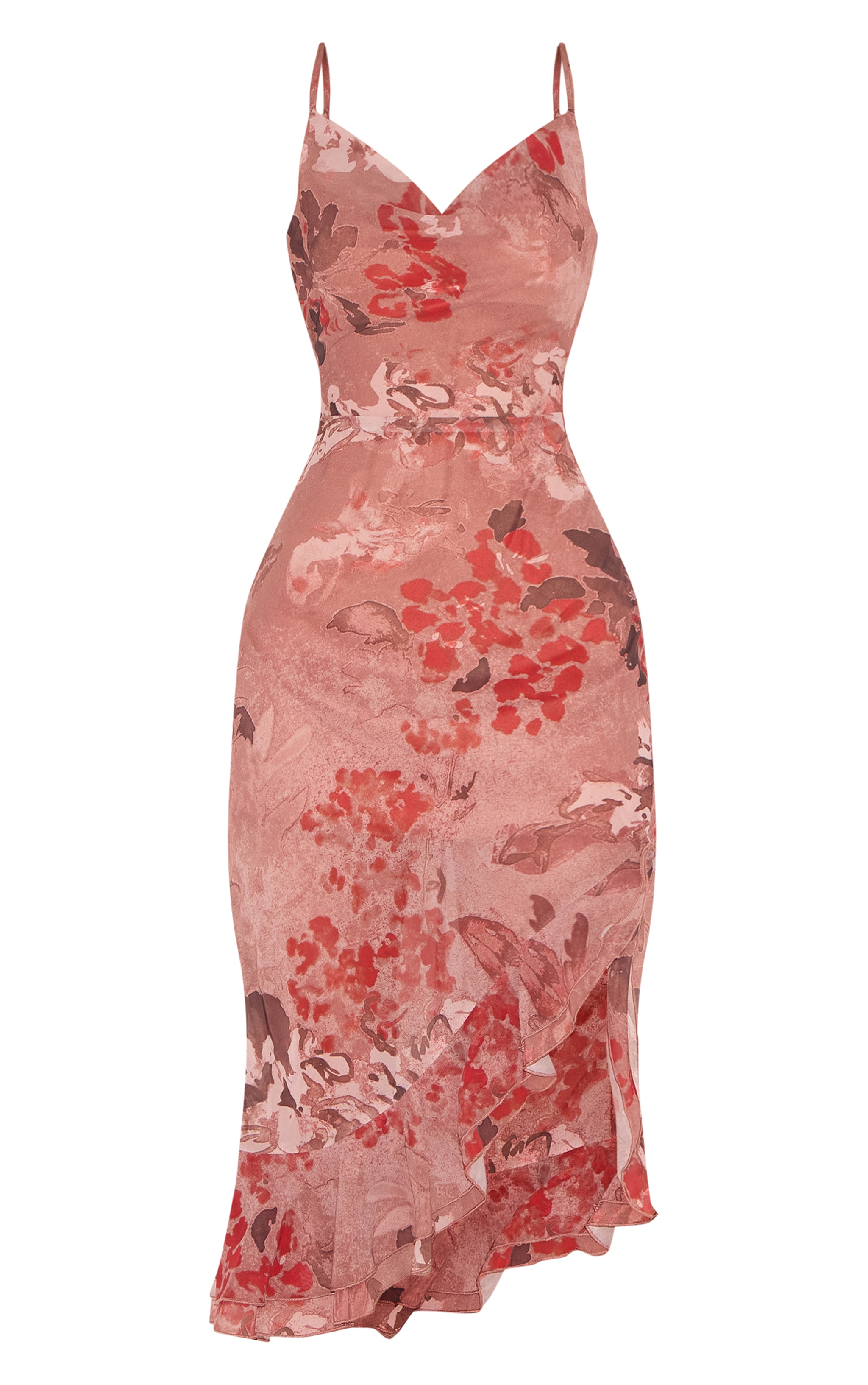  Mushroom Chiffon Floral Cowl Neck Midi Dress image 5