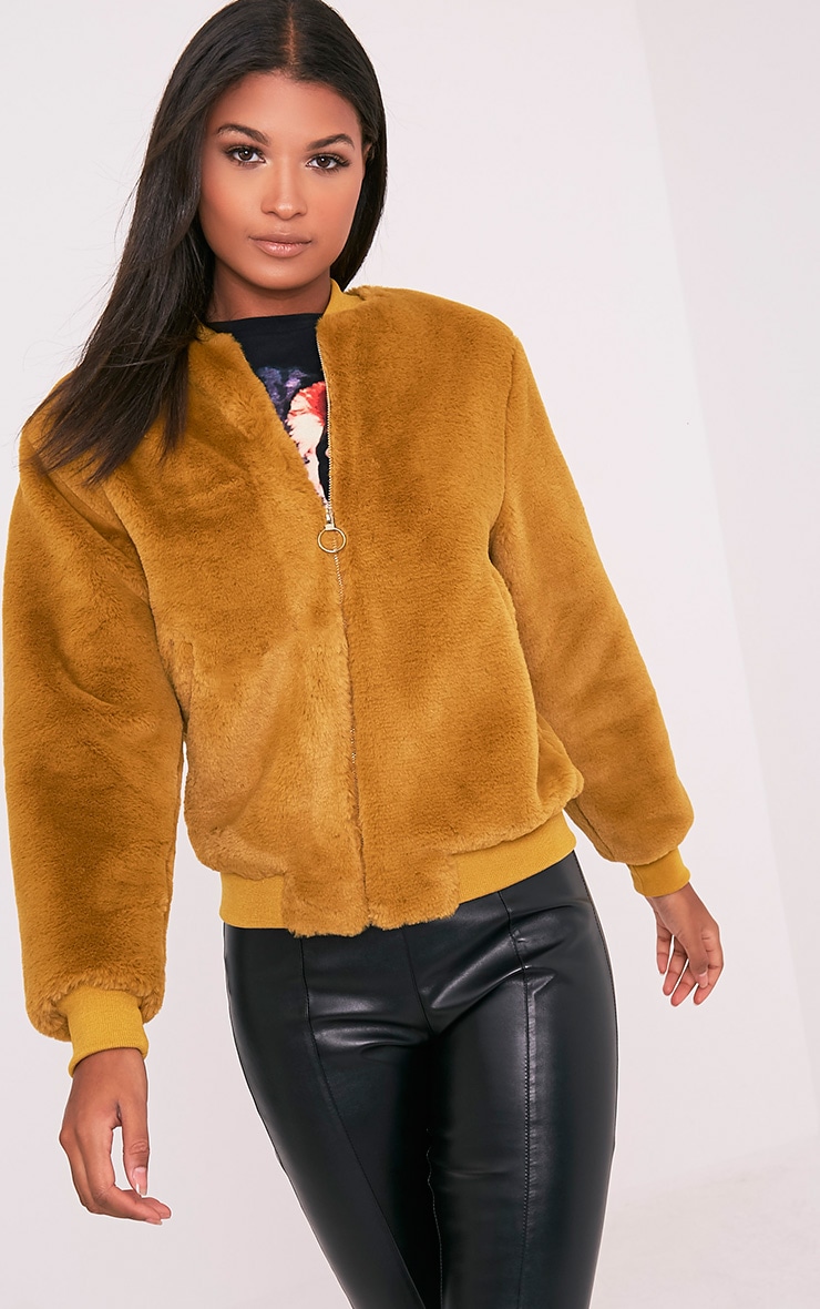Jessenia Dark Lime Soft Faux Fur Bomber Jacket PrettyLittleThing